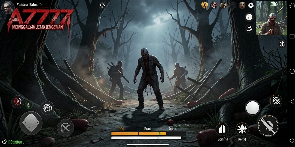Tangkapan layar utama A7777 menunjukkan suasana mencekam yang mendominasi gameplay.