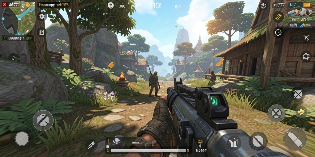 Gameplay AN777 yang mendebarkan dengan aksi tembak-menembak.