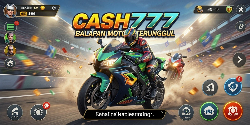 Screenshot gameplay CASH777 penuh aksi balapan motor.