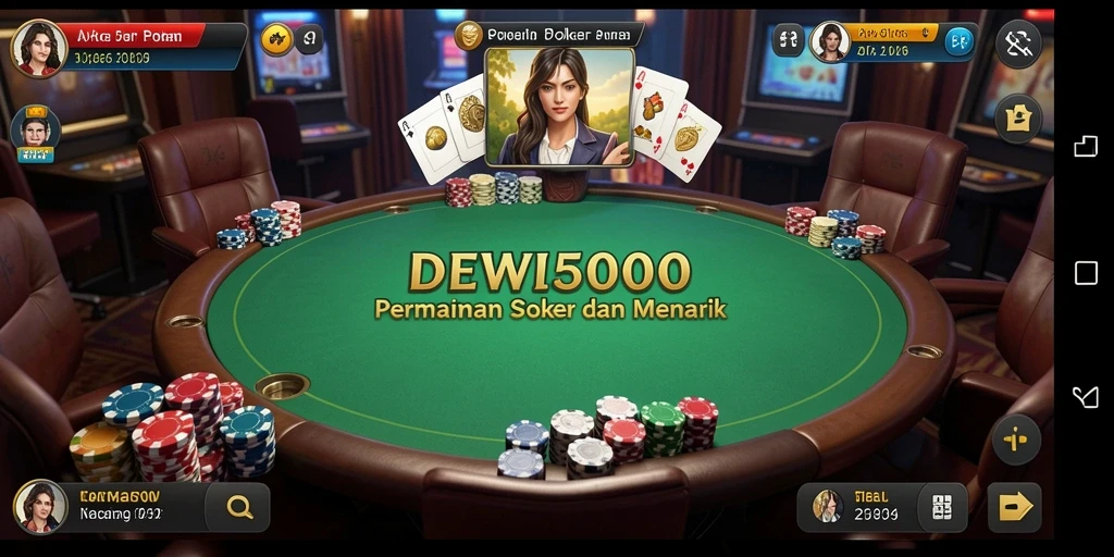 Screenshot DEWI5000 menampilkan aksi seru permainan Poker.
