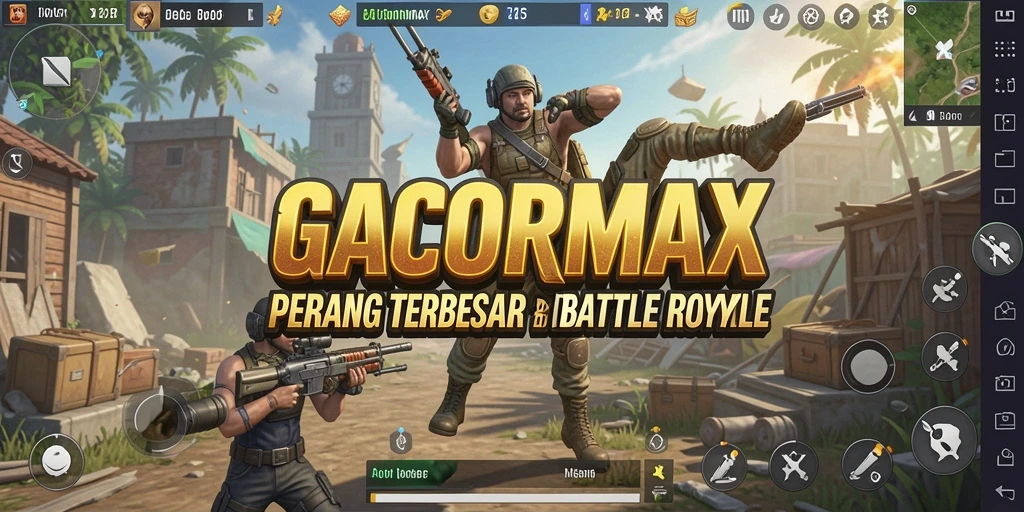 Screenshot utama GACORMAX menampilkan aksi intens dalam Battle Royale
