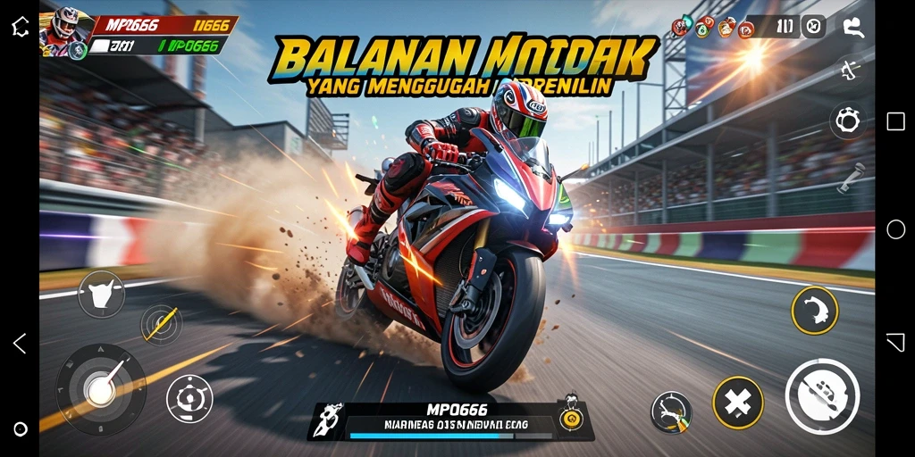 Screenshot MPO666 menunjukkan aksi balapan motor yang seru dan mendebarkan.