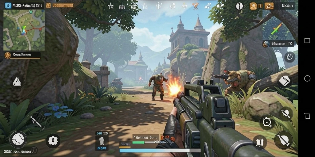 Gameplay seru dalam NX303 yang menunjukkan aksi pertempuran TPS.