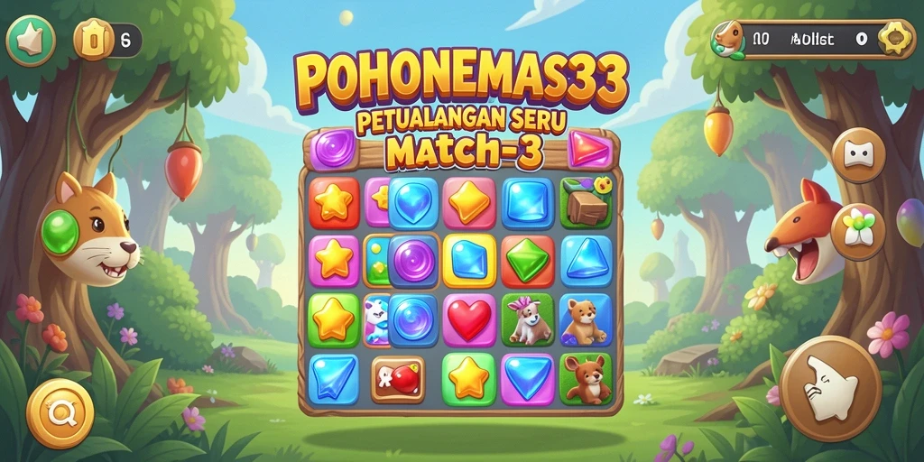 Tampilan gameplay seru dalam POHONEMAS33 dengan berbagai tantangan Match-3.