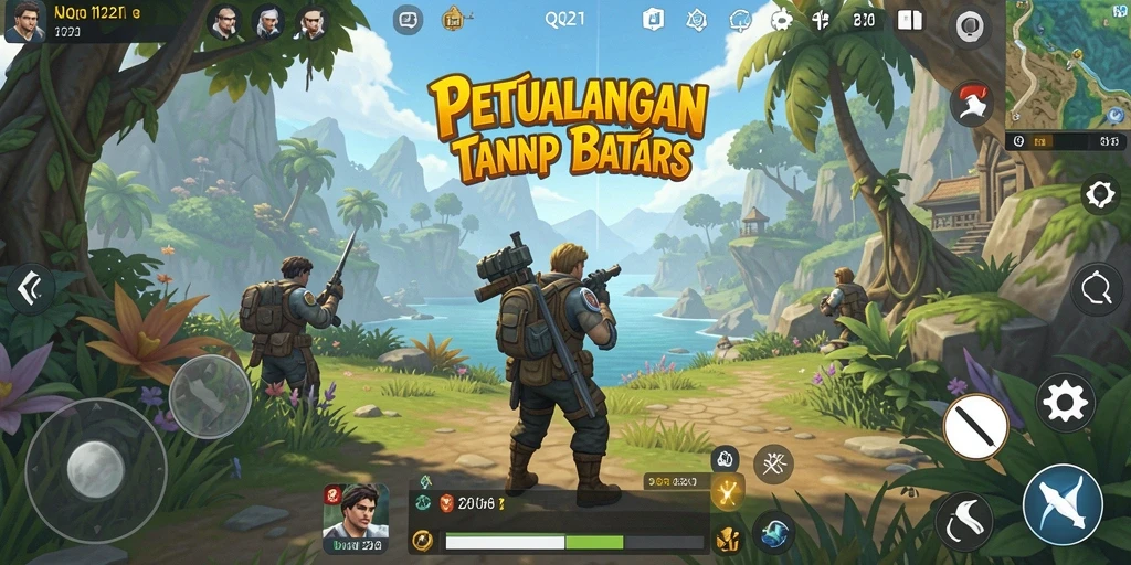 Screenshot gameplay QQ1221 yang menampilkan dunia terbuka yang luas.