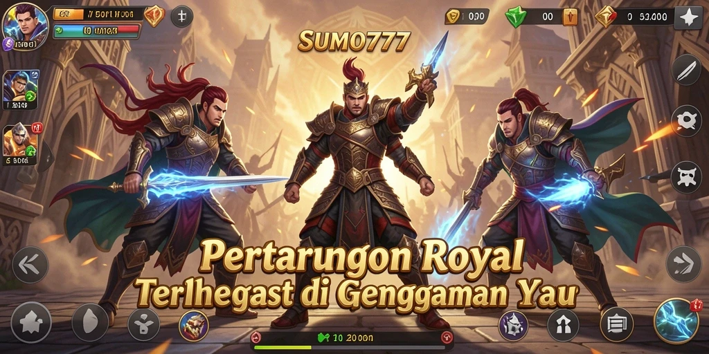 Tangkapan layar utama SUMO777 menunjukkan aksi pertarungan Battle Royale yang seru.
